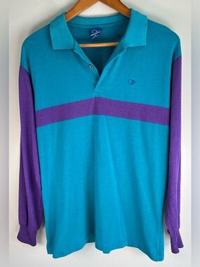 Ocean Pacific OP Polo Shirt Sz XL Long Sleeve Retro Stripe USA Vintage 80s/90s